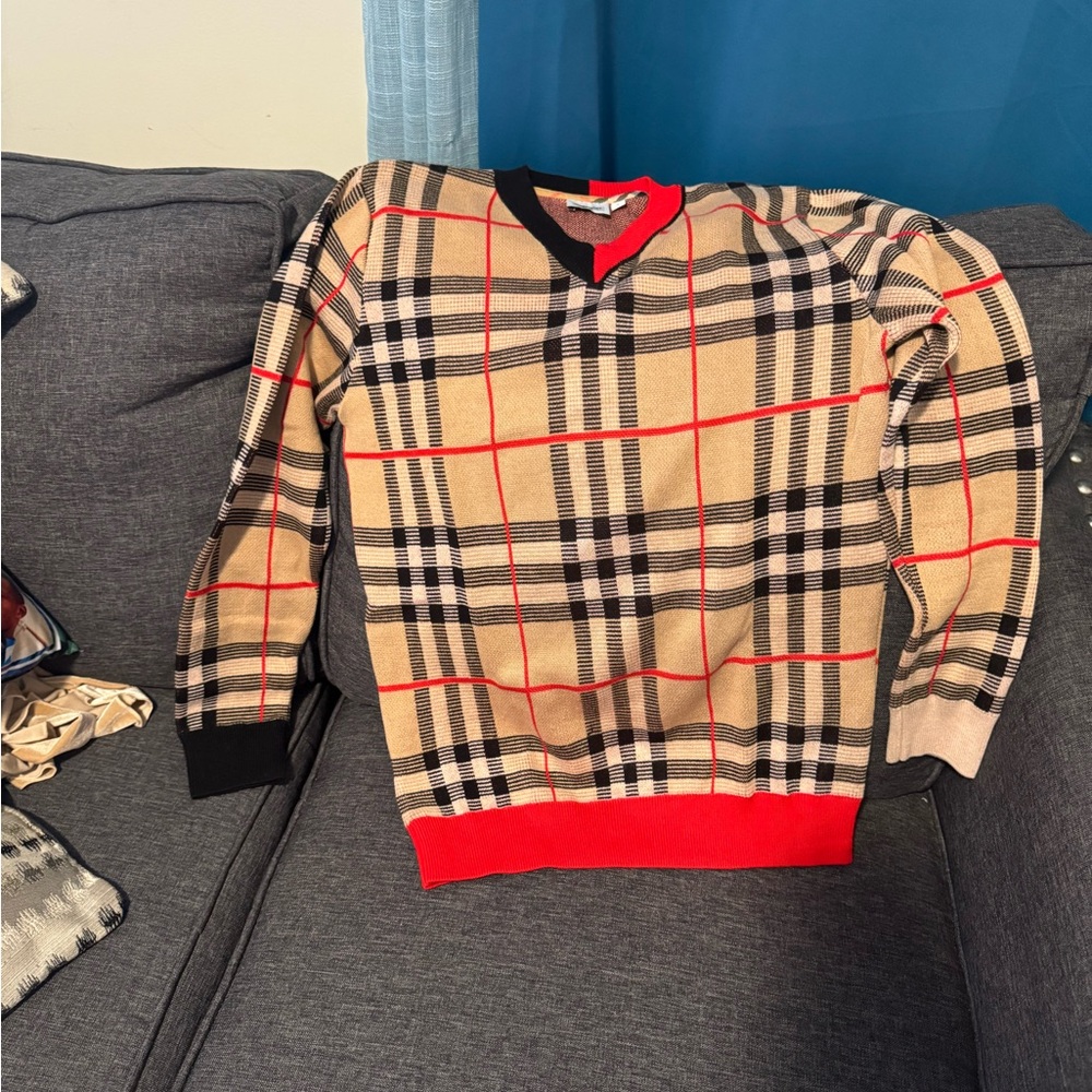 Burberry sweater tan-Red-Black color